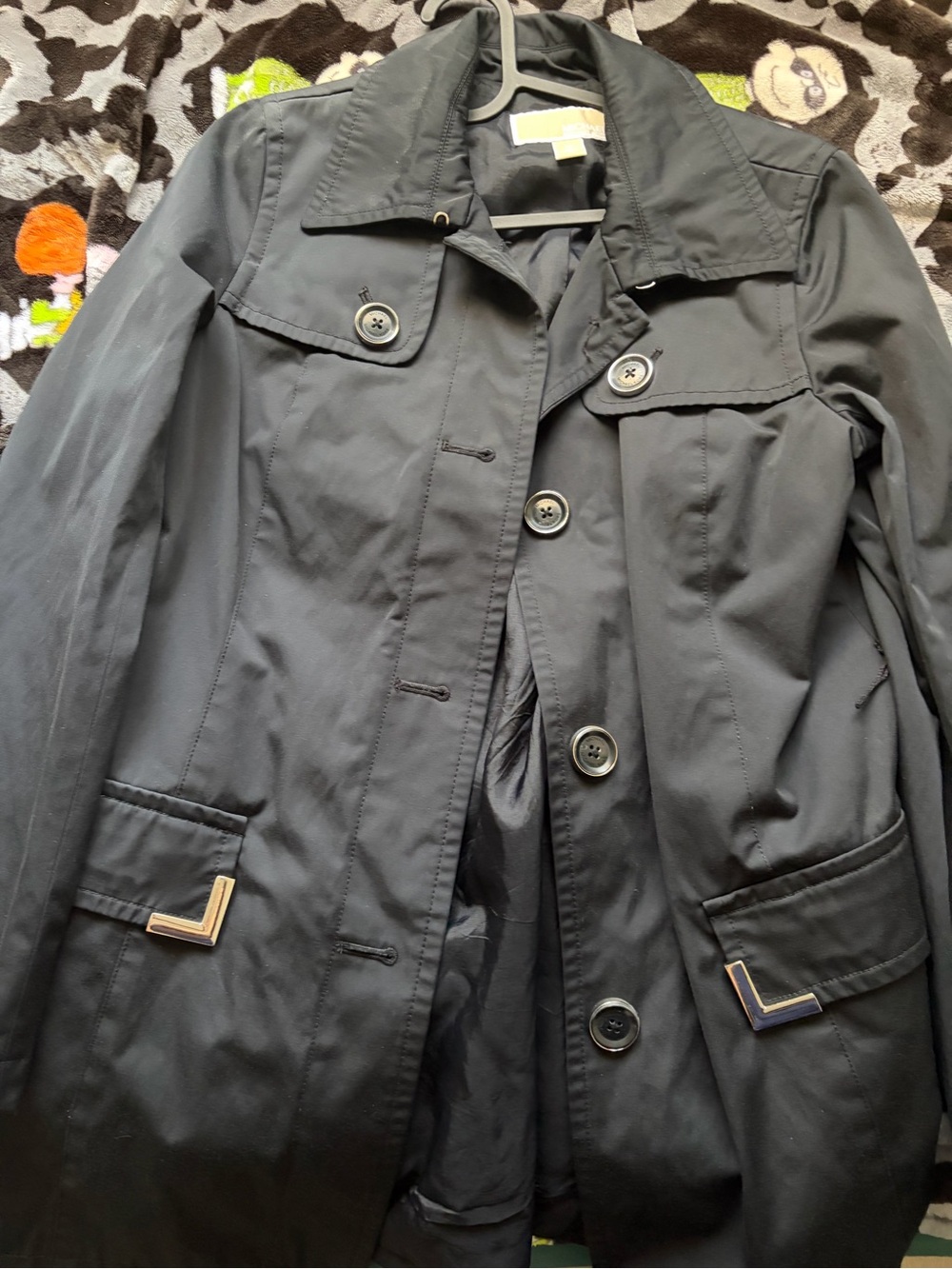Michael Kors Black Trench Coat with Button Front